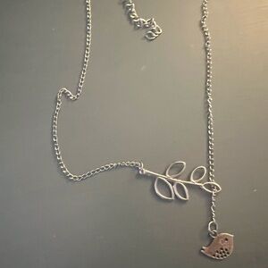 Silver Bird and Leaf Necklace